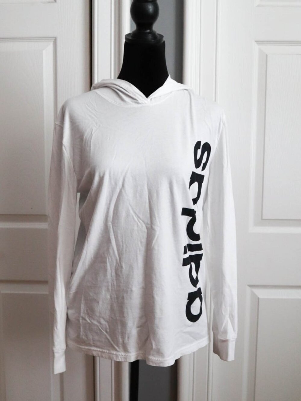 Adidas Lightweight Long Sleeve T-Shirt Hoodie 100% Cotton Logo Graphic Sz L